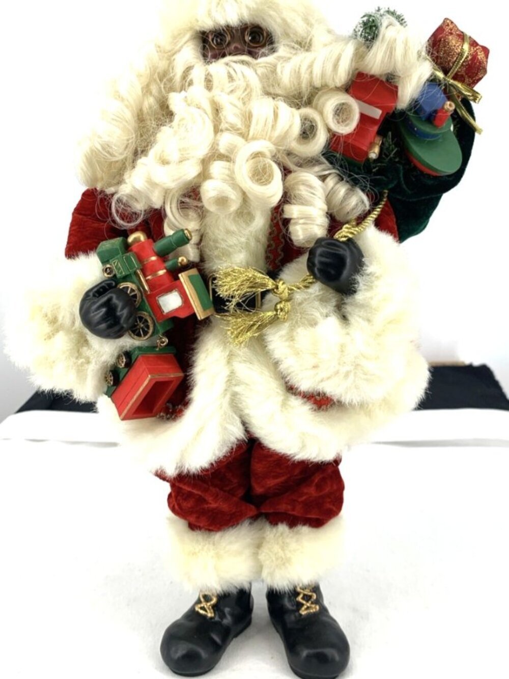 Black Santa Figurine Train 15" Freestanding Vintage